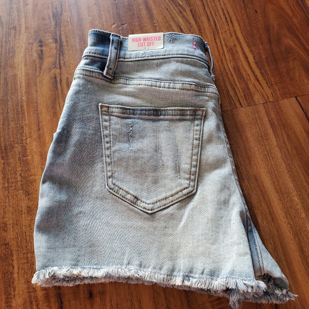 PINK Victoria's Secret High Waist Raw Hem Denim Shorts